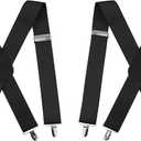 Suspenders for Men and Women - 2 Inch Wide X-Back Adjustable Elastic for Work, Heavy Duty (Black)