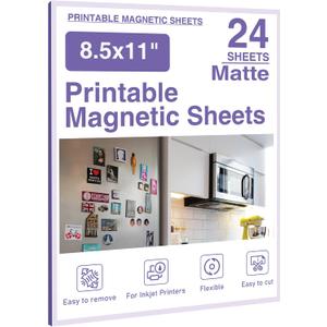 Printable Magnetic Sheets 8.5x11 Inches Matte Magnet Paper Sheet 24 Pcs Non Adhesive Magnetic Paper for Inkjet Printers, Flexible Magnet Photos for DIY Crafts