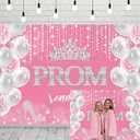 INRUI Prom Send Off 2026 Photography Backdrop Glitter Crown Congrats Graduation Prom Party Decorations Banner (Pink and Silver, 8x6FT)