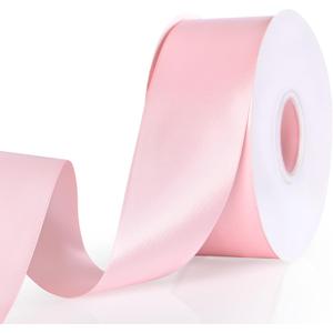 Pink Ribbon, Double Face 2 Inch x Continuous 50 Yards Pink Satin Ribbon for Gift Wrapping, Wedding Decoration and Floral Bouquets