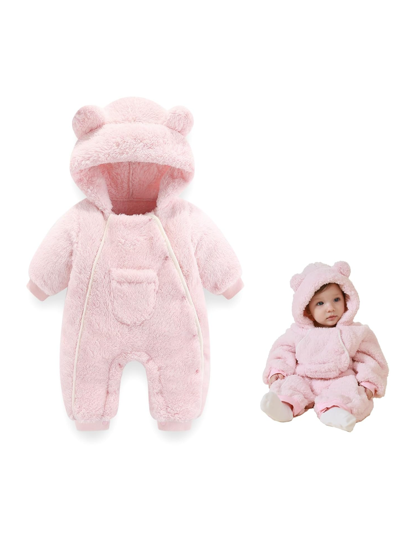 Newborn Baby Bear Outfit Suit Girls Boys Fleece Jumpsuit Romper Hooded Coat Winter Clothes Outwear Snowsuit 0-3 Month