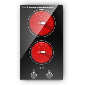 VBGK Electric Cooktop,110V 2400W Electric Stove Top with Knob Control,9 Power Levels, Kids Lock & Timer, LED touch control, Overheat Protection Electric stove,24 Inch desktop 2 burner