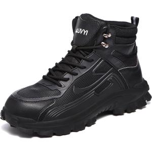 AUVYI Steel Toe Work Boots for Men - Wide Toe Lightweight Safety Boots with Breathable Mesh Upper, Slip-Resistan & Durable Shoes (12, Black)