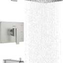 KENES Brushed Nickel Tub Shower Faucet Set Complete, Tub and Shower Trim Kit with 10-Inch Rain Shower Head, Square Shower System, KE-6024A (Shower Valve Included)