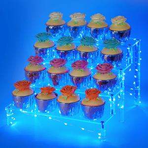 YestBuy Display Shelf Cake Stand  4 Tier Shelf Cake Pop Stand  Multifunctional and Durable Acrylic Stand  Mounting Hardware Included  Ideal for Desserts, Cosmetics, Glassware, Figurines (ClearBlue Light)