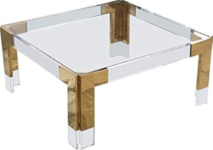 Meridian Furniture Casper Collection Modern | Contemporary Glass Top Coffee Table with Sturdy Stainless Steel and Acrylic Base, 36" W x 36" D x 16.5" H, Gold