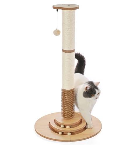 Made4Pets Cat Scratching Post Premium Sisal Cat Scratcher Kitten Toys for Indoor Kittens 33.6" Tall Cat Tower Scratch Post Cat Tree Wooden Interactive Ball Track Cat Toy with Hanging Ball, Beige