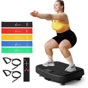 SoftGym Vibration Plate Exercise Machine for Lymphatic Drainage,Power Vibrate Stand Shake Board 450 Lbs Capacity Whole Body Workout Waver with Fitness Resistance Bands Weight Loss Gifts for Women Men