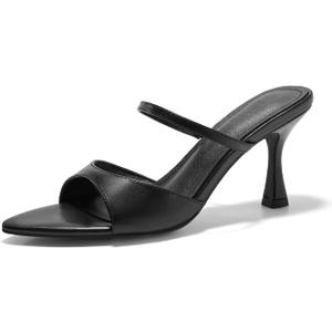 Womens Pointed Open Toe Heeled Sandals Strap Slip On High Heels Backless Mules Dress Shoes (M)