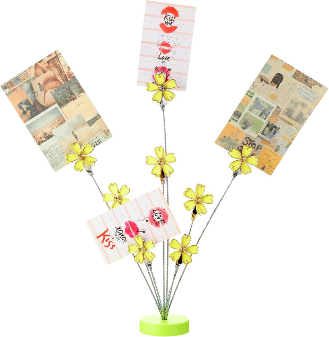 Tandefio Gift Card Tree Holder Clip, 8 Branch Multiple Money Family Photo Tree Christmas Card Holder with Clips Picture Frame Stand for Memo Note Wedding Photo Display Office Desk Decor(Yellow)