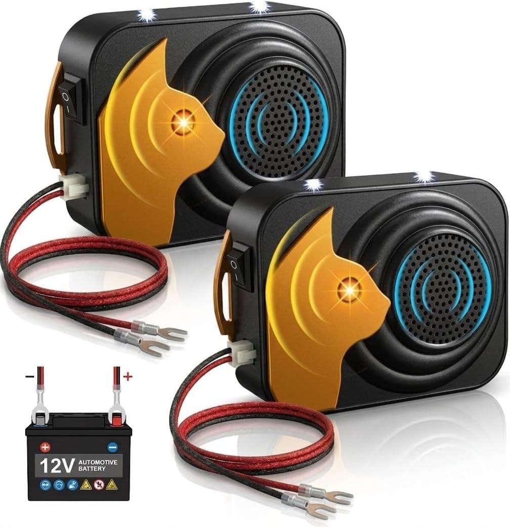 2-Pack Under Hood Rodent Repellent for Car Engines: Ultrasonic Mouse Deterrent, Led Strobe Lights, Peppermint Oil Spray Compatible, 12v 24v Rat & Squirrel Repeller Trucks, rvs Indoor Pest Control