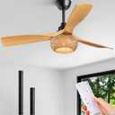 EDISHINE 52 Boho Ceiling Fans with Lights, Wickerwork Cage, Timer & Remote Control, 6 Speeds, Indoor Noiseless Rattan Lighting & Ceiling Fans for Living Room, Bedroom, Dining Room