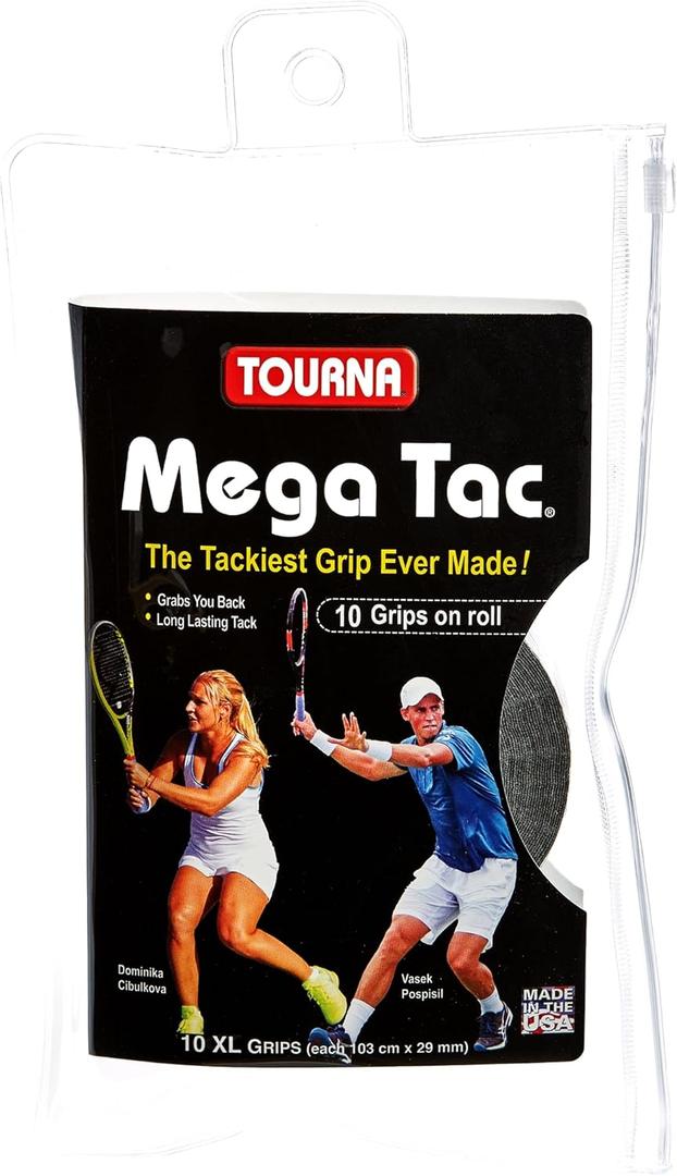 Tourna Mega Tac Extra Tacky Overgrip, 10-Pack (Black)