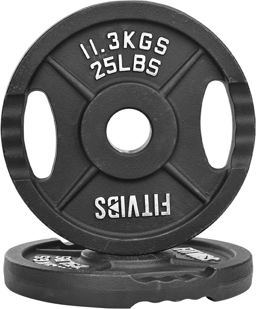 Fitvids Olympic Cast Iron 2-Inch Weight Plate for Strength Training & Weightlifting 25LB (2 Pair)