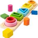 Symdiro Montessori Toys for 1 2 3 Year Old Boys Girls-Wooden Sorting & Stacking Toys for Baby Toddlers,Educational Shape Color Sorter Preschool Kids Gifts