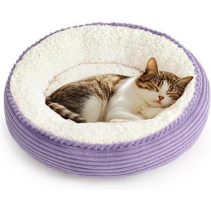 Love's cabin Round Donut Cat and Dog Cushion Bed, 20in Pet Bed for Cats or Small Dogs, Anti-Slip & Water-Resistant Bottom, Soft Durable Fabric Pet beds, Washable Luxury Cat Dog Bed Lavender Stripe (19.7"L x 19.7"W x 5.9"Th)