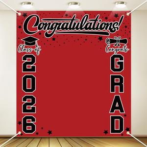 Frienda Large Class of 2026 Graduation Backdrop 6.6 x 7.2 ft Congrats Grad Graduation Party Decoration Photography Background for High School College Party Decor Supplies(Red Black)