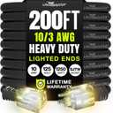 200ft Outdoor/Indoor Extension Cord 10/3 Gauge Ultra Heavy Duty 3 Prong SJTW, Waterproof, Flexible Cold-Resistant Long Power Cord,10A 125V 1000W, Black by LifeSupplyUSA