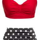 Holipick Women High Waisted Bikini Set Two Piece Swimsuit Tummy Control Bathing Suit Vintage Halter Swimwear (Medium, Red Black Polka)
