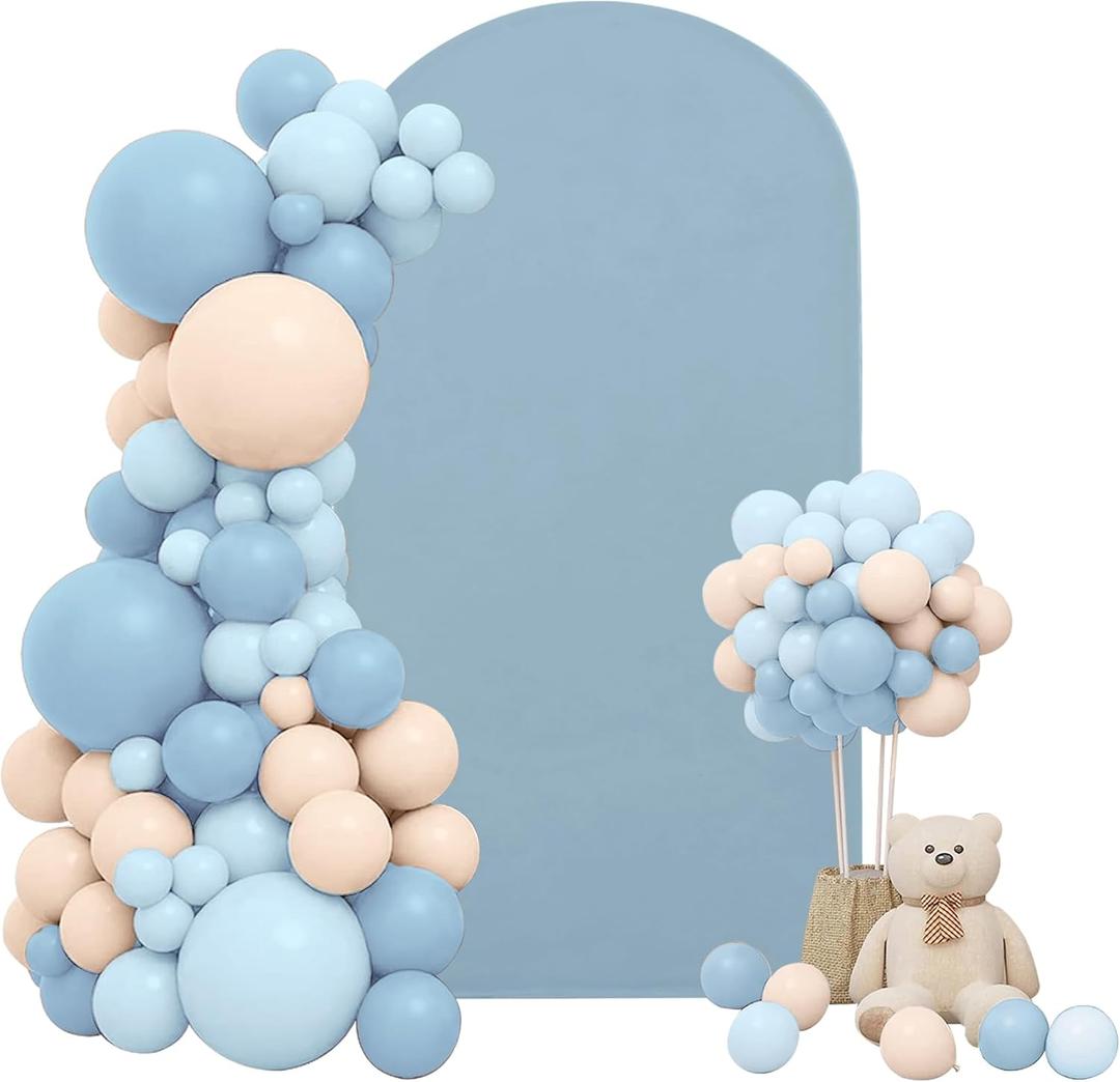 7.2FT Wedding Arch Cover Stretchy Fitted Arch Cover Round Top Stand Covers Double-Side Chiara Cover Backdrop Cover for Wedding Birthday Party Ceremony Baby Shower Decoration(Dusty Blue)