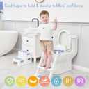Forbena Blue Toddler Boys Toilet Potty Training Seat with Step Stool Ladder, Baby Child Kids Adjustable Height Sturdy Potty Seat with Soft Cushion and Comfortable Handles (White and Blue)