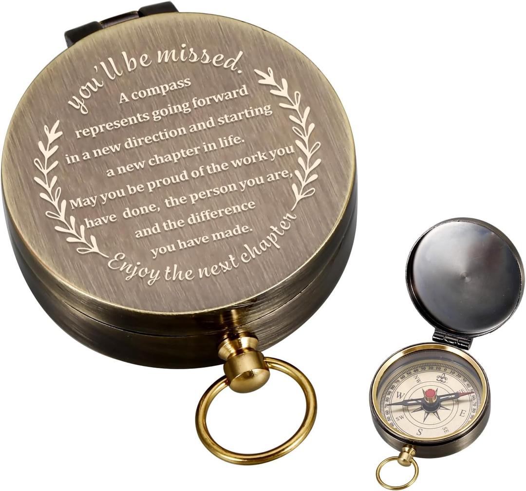 Compass Gift-Retirement Gifts for Men, Compass Present You Will Be Missed for Men, Coworker Leaving Farewell Going Away New Beginnings Gifts for Coworker Friends Him Nurse Boss Teacher Employee
