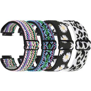 Elastic Quick Release 18mm Watch Bands Compatible with Garmin Venu 3S/Venu 2S/Vivoactive 4S/Vivomove 3S/Forerunner 255S/255S Music/Forerunner 265S, Adjustable Stretchy Nylon Loop Replacement Straps (Colorful+Flower+Bohemian Blue+White Leopard)