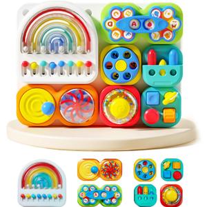 auby Busy Board 3.0 Detachable & Assemblable Educational Sensory Toy for Toddlers 1-6 Portable Learning Activity Board with 7 Travel-Friendly Tools, Fine Motor Skills Development