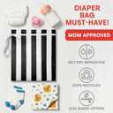 Bodysurf Wet Bag for Swimsuit, Beach, Pool, Gym, Travel, Dirty Laundry - Wet Bags for Baby, Kids, Toddlers, Pump Parts, Cloth Diapers - Reusable Waterproof Striped Makeup & Toiletry Pouch - Black