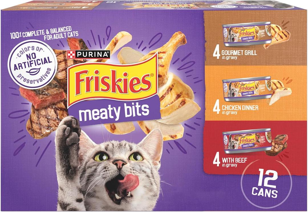 Purina Friskies Gravy Wet Cat Food Variety Pack, Meaty Bits - (2 Packs of 12) 5.5 oz. Cans (EXP 08/01/27)