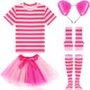 Cozypower Halloween Pink Striped Cat Costume Accessories Set Skirt Tutu Socks Ear Headband for Halloween Cosplay Dress up (Medium)