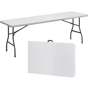 SIMPLI-MAGIC 8ft Portable Plastic Folding Table  Indoor & Outdoor Heavy-Duty Foldable Utility Table w/Handle for Party & Camping (White)