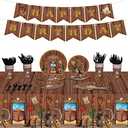 172 Pcs Western Party Supplies Serves 24, Include Cowboy Tablecloth Happy Birthday Banner, Plates and Napkins Tableware Set for Western Cowboy Theme Wild West Decorations