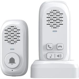 Wireless Intercom Doorbell, 2 Way Communication Doorbell 984ft Long Range, 4 Volume Levels, Battery Operated Doorbell with Speaker for Home Office Classroom (White)