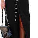 Women's Casual Slit Long Denim Skirt High Waist Button Up Slim Fit Midi Jean Skirts, Size S, Black