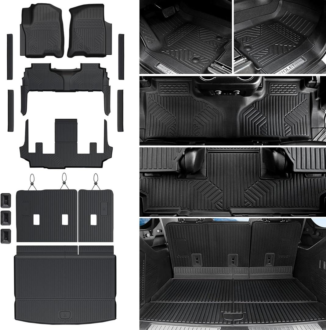 Floor Mats Cargo Mat for 2021-2024 2025 Chevrolet Chevy Suburban/GMC Yukon XL 7 Seats Car Mat Accessories, All Weather TPE Full Set Trunk Cargo Liner (Floor Mats Set)