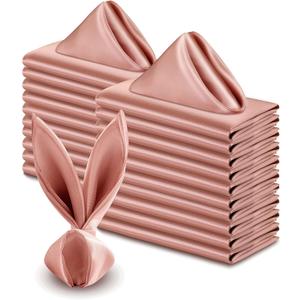 VACVELT 50 Pack Rose Gold Satin Napkins 17x17 Inch Wedding Napkins Bulk, Decorative Elegant Dinner Napkins Square Table Napkins Decor, Silky Satin Cloth Napkins for Restaurant Banquet Graduation Party