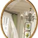 Gold Vintage Decor Vanity Mirror,Baroque Wall Art Retro Oval Mirror,Antique Wall Mirrors Decorative,Maximalist Decor Mirror for Desk Bedroom Bathroom Dresser Wall-Mounted,11.0" L x 7.9" W Gold
