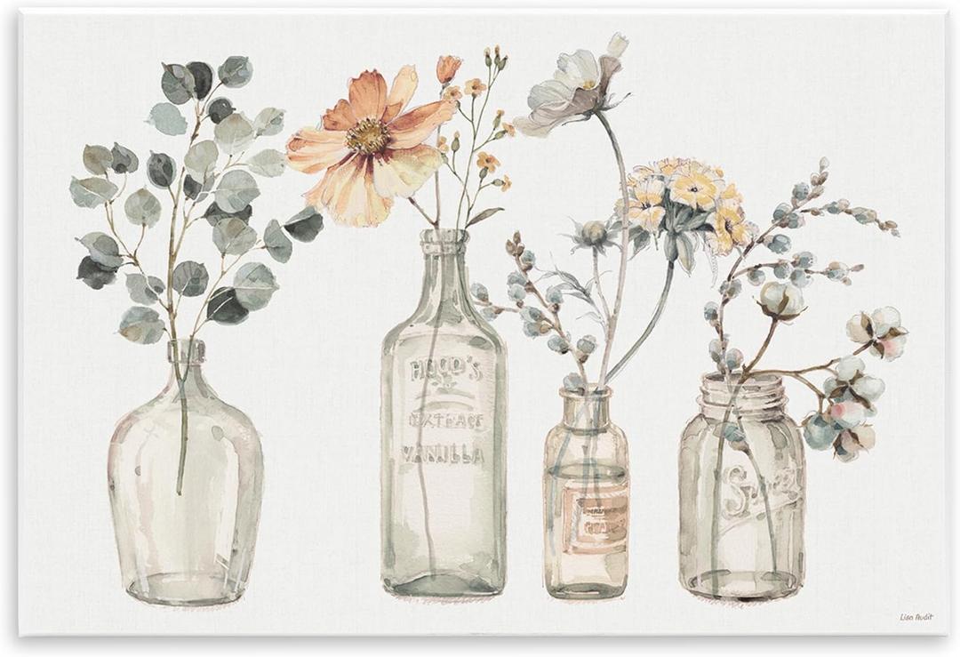 Stupell Industries Antique Floral Bouquets Flowers Glass Jar Painting, Wall Plaque, 13 x 19