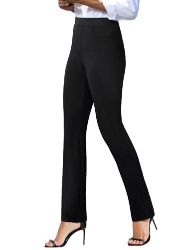 keriffe Women's Stretchy Yoga Dress Pants High Waisted Straight Leg Casual Work Business Office Slacks 4 Pockets Black, XL