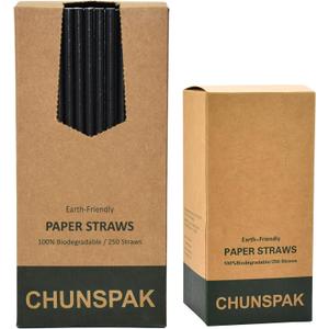 Black Paper Straws, Solid black/250 Bulk, Biodegradable Paper Drinking Straws for Cocktail, Drinks, Bars and Restaurant, 7.75"x0.24"