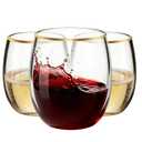 24 Pack 12oz Plastic Stemless Wine Glasses with Gold Rim, Disposable Clear Wine Cups - Shatterproof, Unbreakable & BPA-Free, Recyclable Drinkware for Wedding, Birthday Party, New Year, Holidays