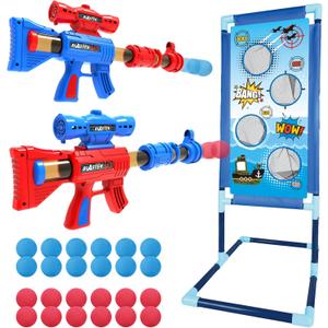 OleFun Shooting Game Toy for Age 6, 7, 8,9,10+ Years Old Kids, Boys - 2 Foam Ball Popper Air Guns & Shooting Target & 24 Foam Balls - Ideal Gift