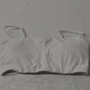 LASLULU Womens Adjustable Spaghetti Straps Sports Bra Square Neck Wireless Padded Workout Yoga Crop Tops (Large, White)