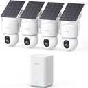 aosu SolarCam D1 Max 4-Cam Kit, 4K Solar Security Cameras Wireless Outdoor, 360 PTZ Auto Tracking & Vehicle Detection, Color Night Vision, No Subscription Required, 1TB Expandable Storage