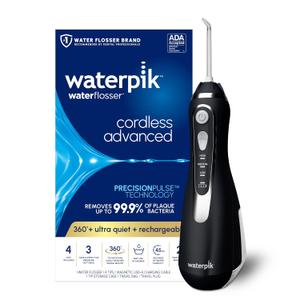 Waterpik Cordless Advanced 2.0 Water Flosser For Teeth, Gums, Braces, Dental Care With Travel Bag and 4 Tips, ADA Accepted, Rechargeable, Portable, and Waterproof, Black WP-582