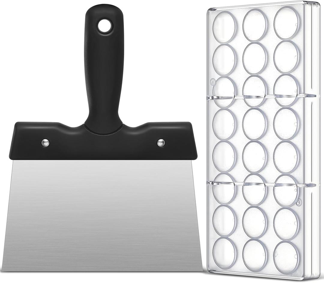 Baderke Polycarbonate Chocolate Molds with Chocolate Scraper Mould Bullet Clear Hard Plastic for Smoothing Cheese, Cream, Cake Scraper