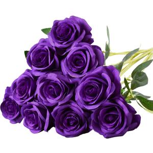 10 Pcs Purple Rose Artificial Flower, Faux Silk Flowers With Long Stems, Fake Roses Bulk Bouquet for Decoration Valentine's Day Centerpieces Proposal Bridal Bouquets Shower Party Home Floral Decor