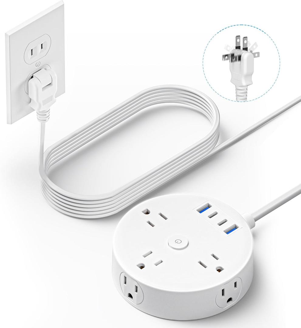 10FT 2 Prong Power Strip, Yozisital 2 Prong to 3 Prong Outlet Adapter, Flat Extension Cord, Surge Protector with Rotating Plug, 6 Outlets 4 USB(2 USB C), Wall Mount, Ideal for Non-Grounded Outlets