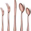 LIANYU Copper Silverware Flatware Set, 60 Piece Stainless Steel Cutlery Set for 12, Mirror Finish, Ideal for Home Hotel Wedding Festival Party, Dishwasher Safe